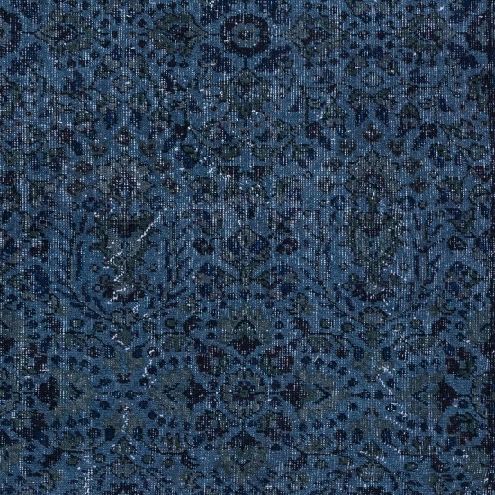 Dark Blue Handmade Accent Rug, Navy Blue Low Pile Small Carpet from Isparta, Turkey. Woolen Floor Covering