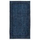 Dark Blue Handmade Accent Rug, Navy Blue Low Pile Small Carpet from Isparta, Turkey. Woolen Floor Covering