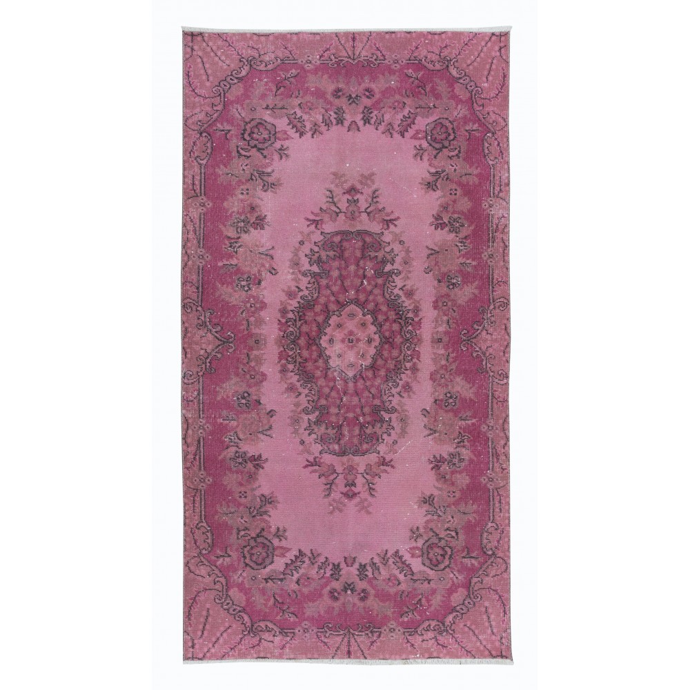 Handmade Turkish Medallion Design Accent Rug in Pink Tones, Ideal for Kitchen, Kid's Room, Living Room & Bedroom Decor