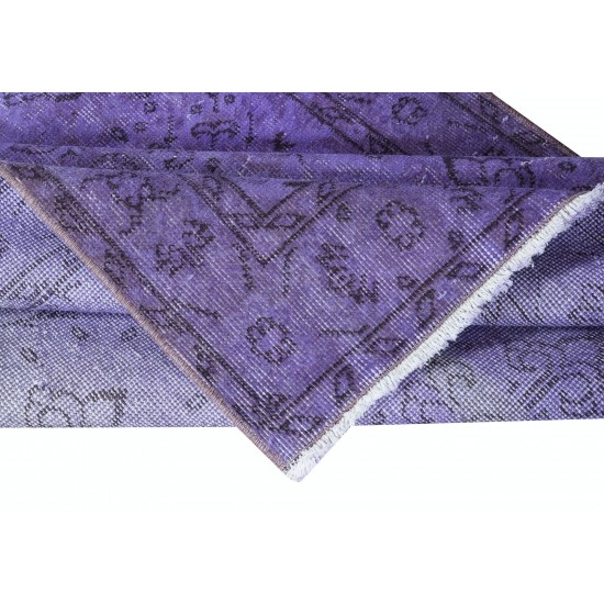 Small Handmade Turkish Low Pile Twitch Purple Rug for Kitchen & Office Decor, Overdyed Kid's Room Carpet