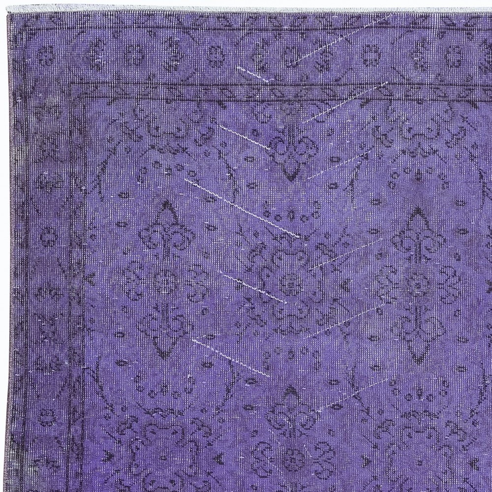 Small Handmade Turkish Low Pile Twitch Purple Rug for Kitchen & Office Decor, Overdyed Kid's Room Carpet