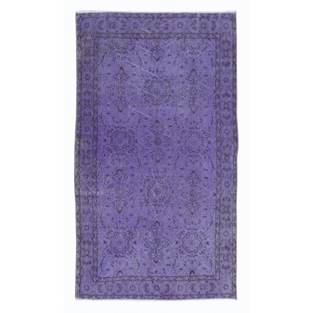 Small Handmade Turkish Low Pile Twitch Purple Rug for Kitchen & Office Decor, Overdyed Kid's Room Carpet