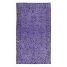 Small Handmade Turkish Low Pile Twitch Purple Rug for Kitchen & Office Decor, Overdyed Kid's Room Carpet