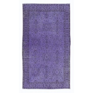 Small Handmade Turkish Low Pile Twitch Purple Rug for Kitchen & Office Decor, Overdyed Kid's Room Carpet