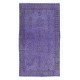 Small Handmade Turkish Low Pile Twitch Purple Rug for Kitchen & Office Decor, Overdyed Kid's Room Carpet