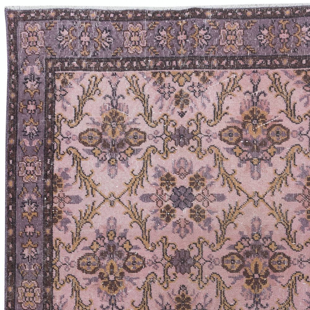 Handmade Turkish Light Pink Rug, Modern Home Decor Floral Carpet, Upcycled Floor Covering