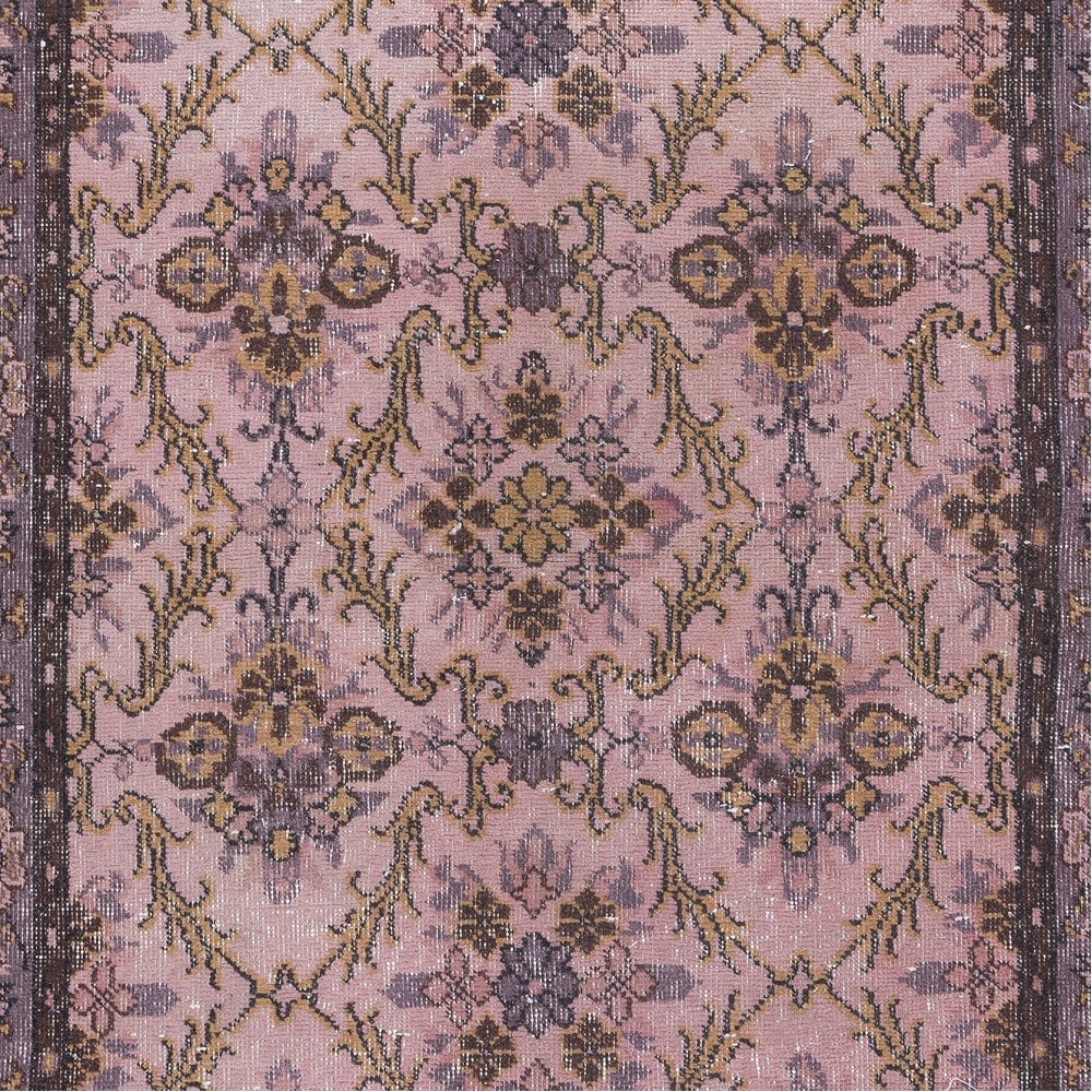 Handmade Turkish Light Pink Rug, Modern Home Decor Floral Carpet, Upcycled Floor Covering