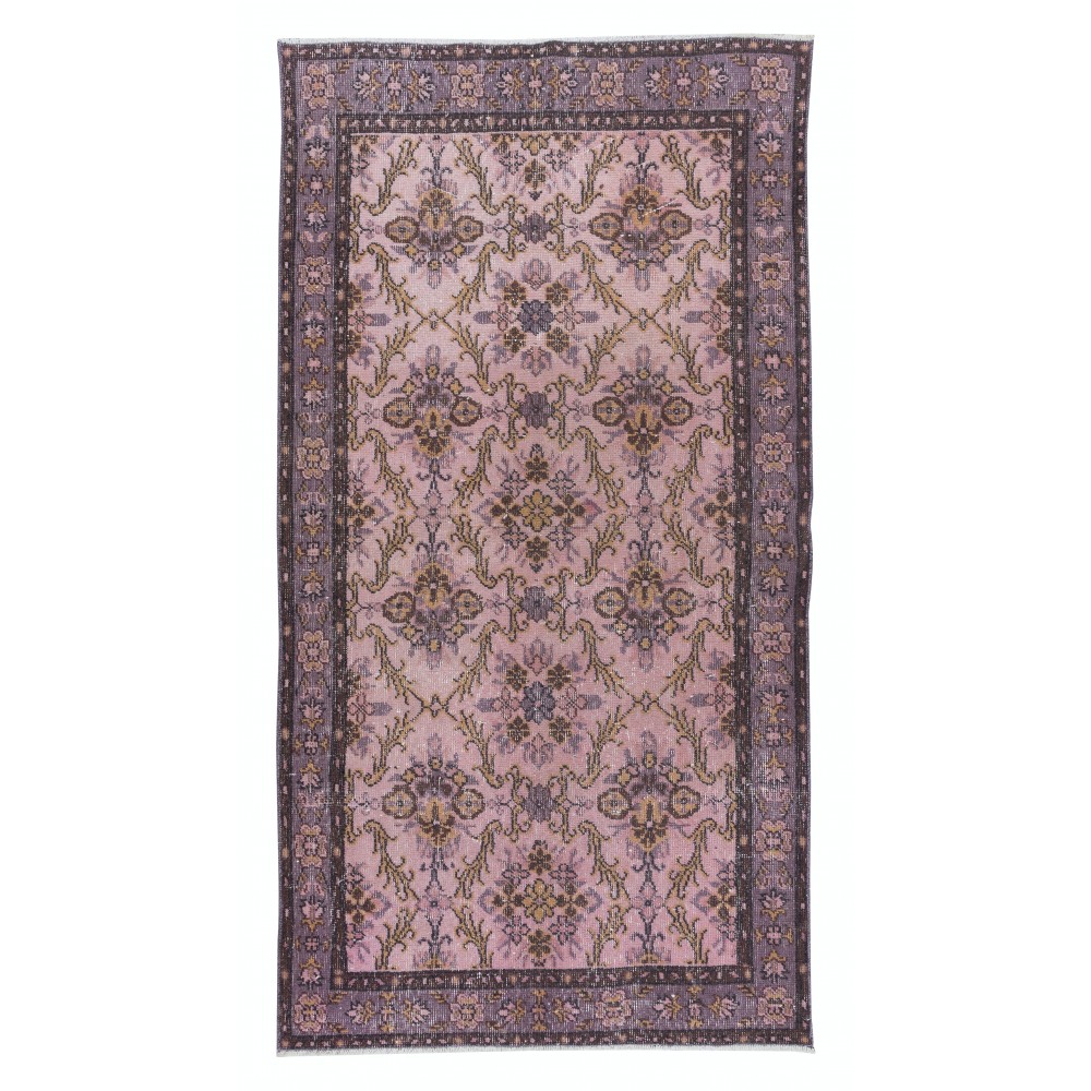 Handmade Turkish Light Pink Rug, Modern Home Decor Floral Carpet, Upcycled Floor Covering