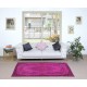 Hot Pink Anatolian Wool Rug with Medallion, Modern Handmade Carpet