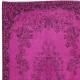 Hot Pink Anatolian Wool Rug with Medallion, Modern Handmade Carpet