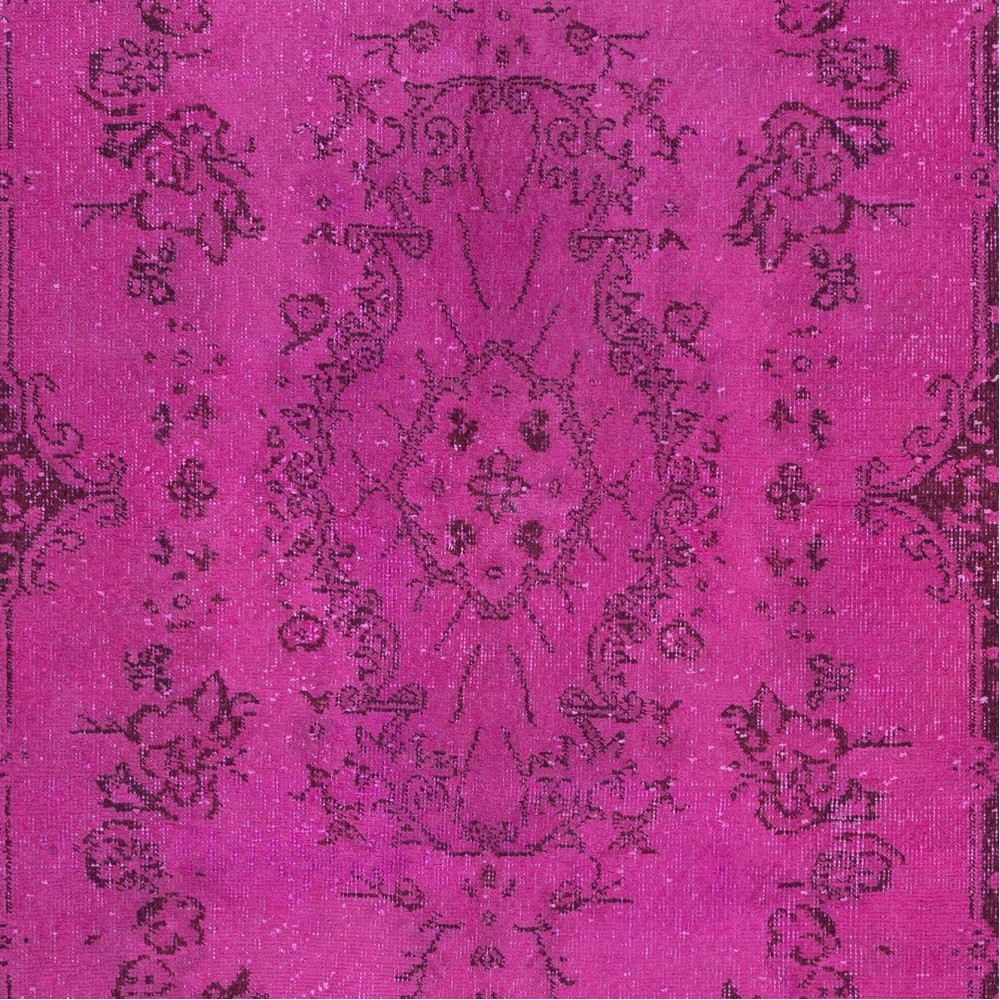 Hot Pink Anatolian Wool Rug with Medallion, Modern Handmade Carpet