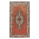 Traditional Vintage Handmade Turkish Small Rug in Red & Beige with Medallion