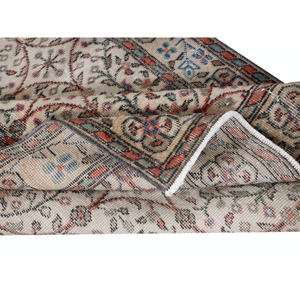 Vintage Hand Knotted Anatolian Rug in Beige with All-Over Floral Design