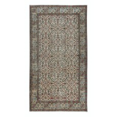 Vintage Hand Knotted Anatolian Accent Rug in Beige with All-Over Floral Design