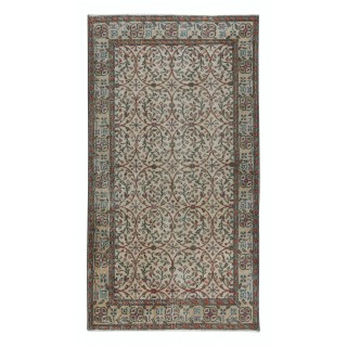 Vintage Hand Knotted Anatolian Rug in Beige with All-Over Floral Design