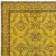 Small Handmade Turkish Area Rug, Yellow Over-Dyed Carpet with Floral Design