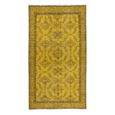 Small Handmade Turkish Area Rug, Yellow Over-Dyed Carpet with Floral Design