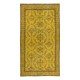 Small Handmade Turkish Area Rug, Yellow Over-Dyed Carpet with Floral Design