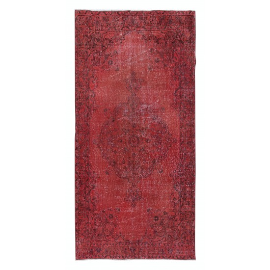 Red Handmade Turkish Rug for Entryway & Kitchen Decor, Modern Redyed Carpet for Living Room