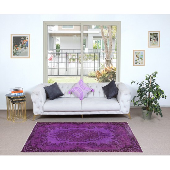 Handmade Turkish Low Pile Small Purple Rug for Kitchen, Overdyed Kid's Room Carpet, Living Room Floor Covering