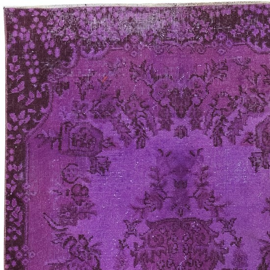 Handmade Turkish Low Pile Small Purple Rug for Kitchen, Overdyed Kid's Room Carpet, Living Room Floor Covering