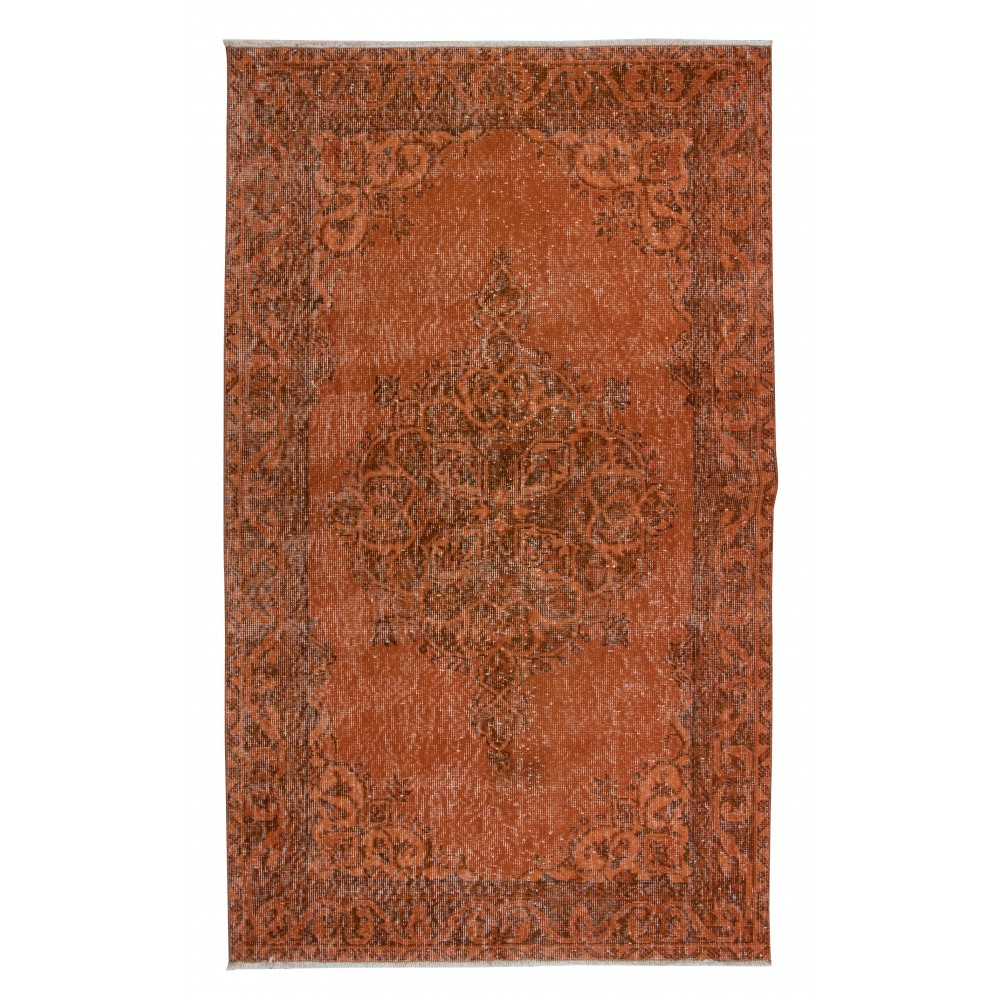 Orange Handmade Accent Rug with Medallion Design, Entryway Carpet, Kitchen Floor Covering