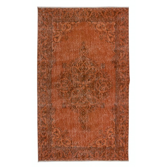 Orange Handmade Accent Rug with Medallion Design, Entryway Carpet, Kitchen Floor Covering