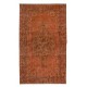 Orange Handmade Accent Rug with Medallion Design, Entryway Carpet, Kitchen Floor Covering