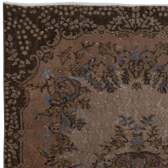 Small Brown Rug with Medallion Design, Handwoven and Handknotted in Turkey