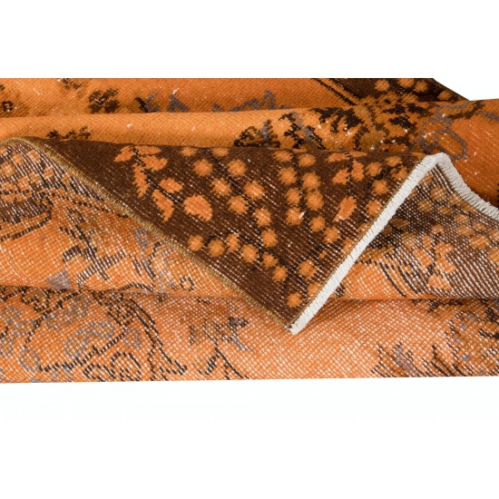 Small Rug with Medallion in Orange, Handmade Turkish Carpet