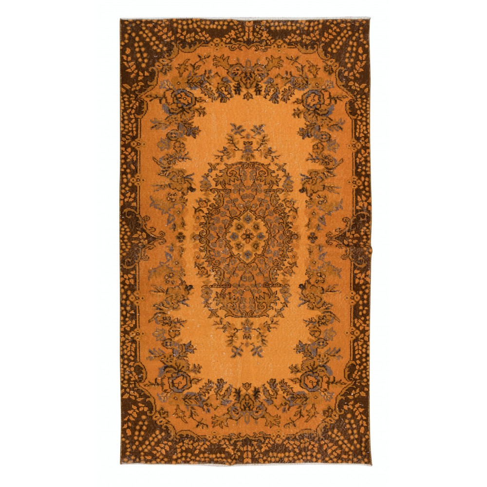 Small Rug with Medallion in Orange, Handmade Turkish Carpet