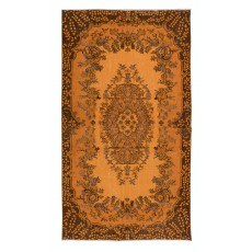 Small Rug with Medallion in Orange, Handmade Turkish Carpet