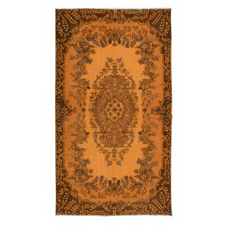 Small Rug with Medallion in Orange, Handmade Turkish Carpet