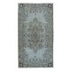 Turkish Handmade Floral Accent Rug in Sky Blue, Low Pile Carpet with Medallion Design, Great 4 Modern Interiors