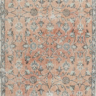 Romantic Vintage Handmade Turkish Rug in Soft Red & Beige with Botanical Design