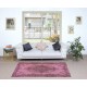 Handmade Turkish Accent Rug in Pink, Small Kitchen Rug, Bedroom Carpet