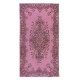 Handmade Turkish Accent Rug in Pink, Rustic Small Kitchen Rug, Bedroom Carpet