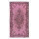 Handmade Turkish Accent Rug in Pink, Small Kitchen Rug, Bedroom Carpet