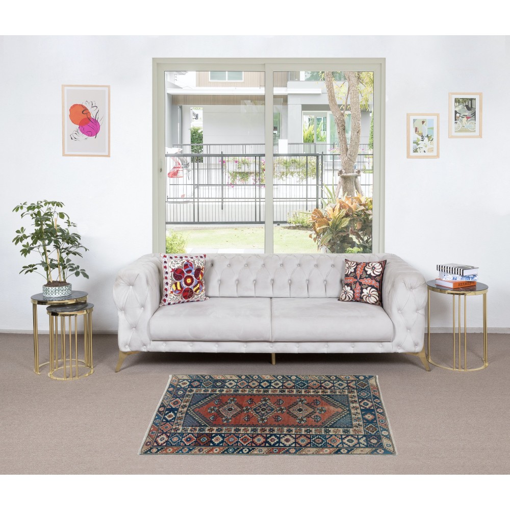Traditional Vintage Handmade Turkish Area Rug with Medallions, Colorful Unique Carpet