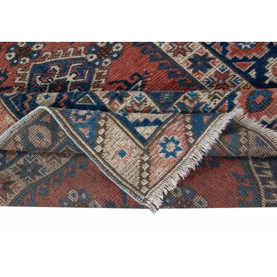 Traditional Vintage Handmade Turkish Area Rug with Medallions, Colorful Unique Carpet