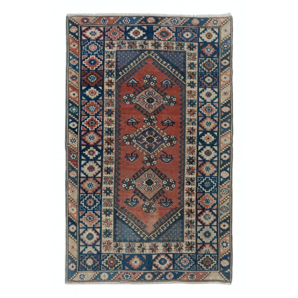 Traditional Vintage Handmade Turkish Area Rug with Medallions, Colorful Unique Carpet