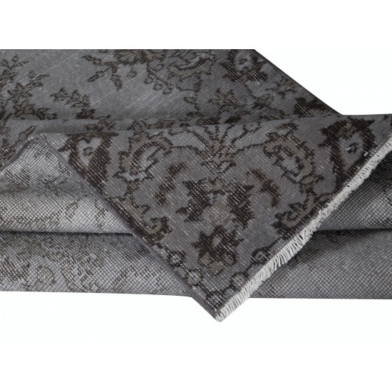 Handmade Gray Indoor Outdoor Rug with Medallion Design, Contemporary Turkish Small Carpet