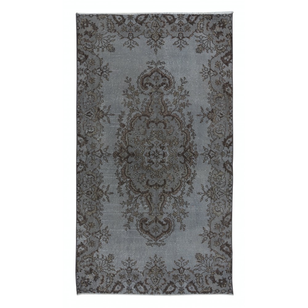 Handmade Gray Indoor Outdoor Rug with Medallion Design, Contemporary Turkish Small Carpet
