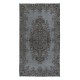 Handmade Gray Indoor Outdoor Rug with Medallion Design, Contemporary Turkish Small Carpet