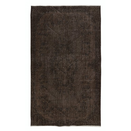 Brown Accent Rug with Medallion Design, Handwoven and Handknotted in Turkey