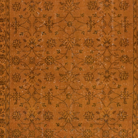 Handmade Rug with All-Over Floral Design, Orange Turkish Carpet, Woolen Floor Covering