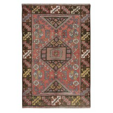 Handmade Geometric Medallion Design Rug, Ca 1960, Vintage Turkish Red Carpet