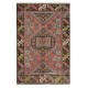 Handmade Geometric Medallion Design Rug, Ca 1960, Vintage Turkish Red Carpet