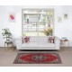 Traditional Vintage Handmade Turkish Tribal Rug, 100% Wool. Red, Dark Blue and Beige Colors