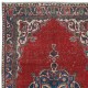 Traditional Vintage Handmade Turkish Tribal Rug, 100% Wool. Red, Dark Blue and Beige Colors